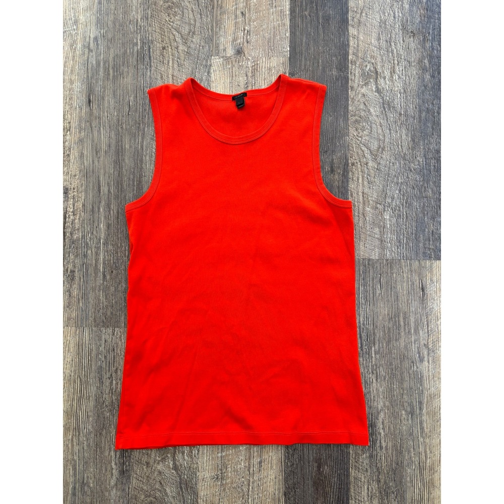 J.Crew Womens Red Ribbed 100% Cotton Tank Top Sleeveless Crew Neck Size L